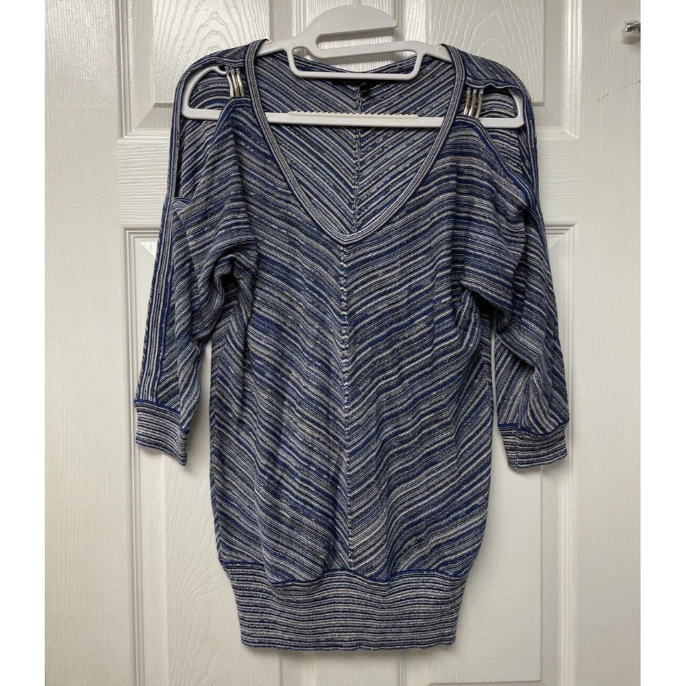 White House Black Market Blue Cold Shoulder Blouse Top Stretch S